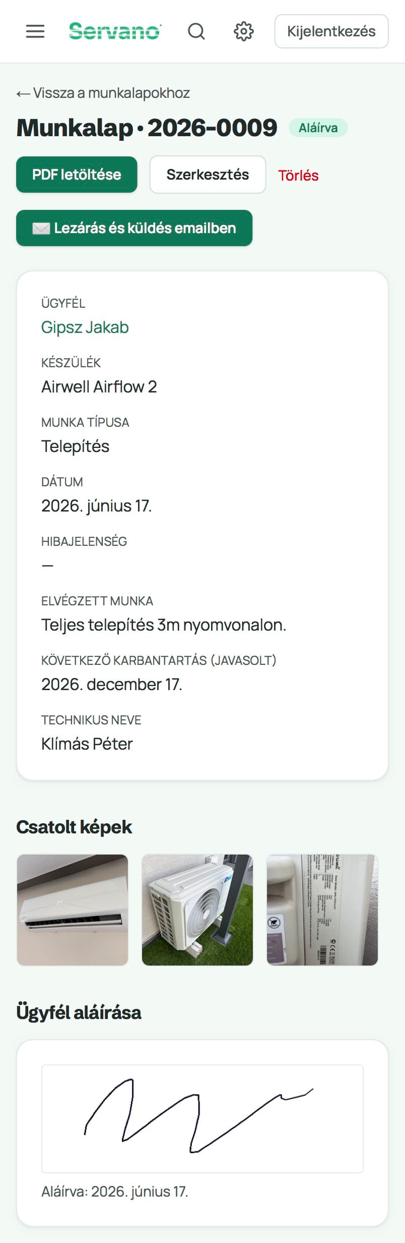 Servano digitális munkalap a telefonon