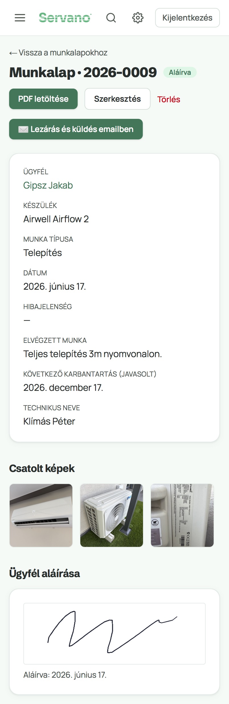 Servano digitális munkalap a telefonon